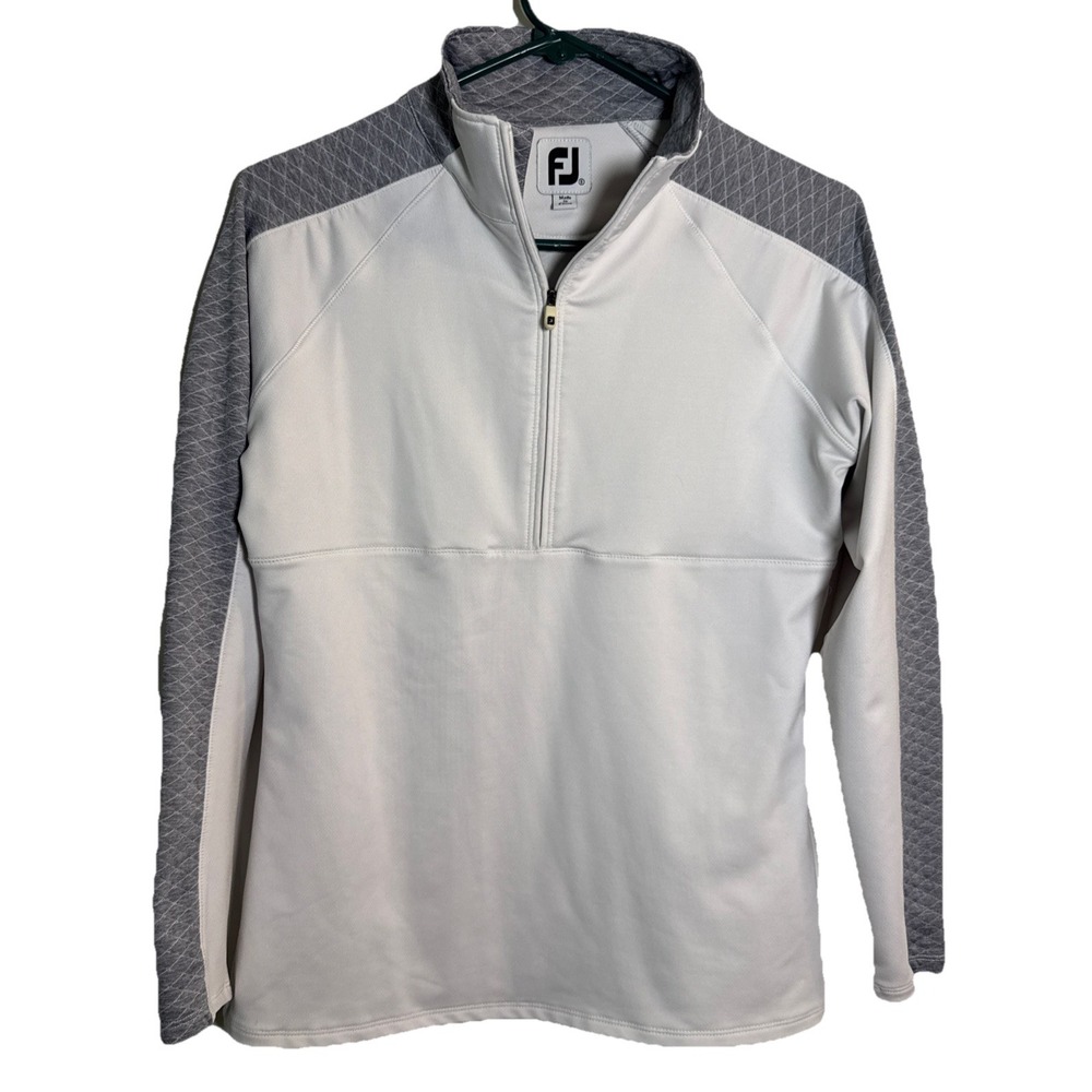 FootJoy Golf Pullover Mens Small White Gray 1/4 Zip Stretch Athletic‎ FJ Top
